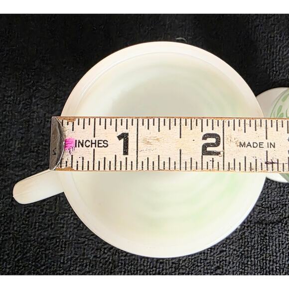 3 Vtg. Pedestal Milk Glass Mugs Green Shamrock Clover Decorative Handle 6 oz. - Picture 3 of 3